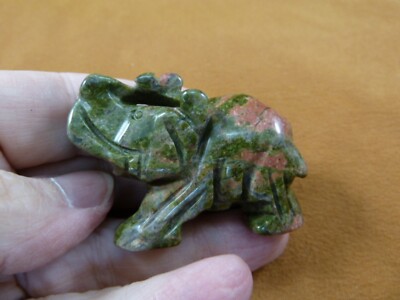 Y-ELE-656) little lucky green orange unakite pachyderm gemstone figurine elephas