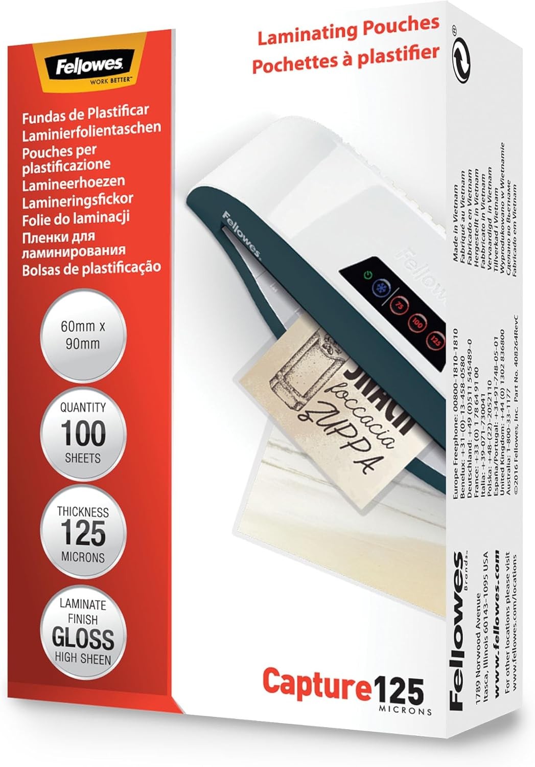 Fellowes Laminating Pouches - Transparent, Pack of 100, 60 x 90 mm