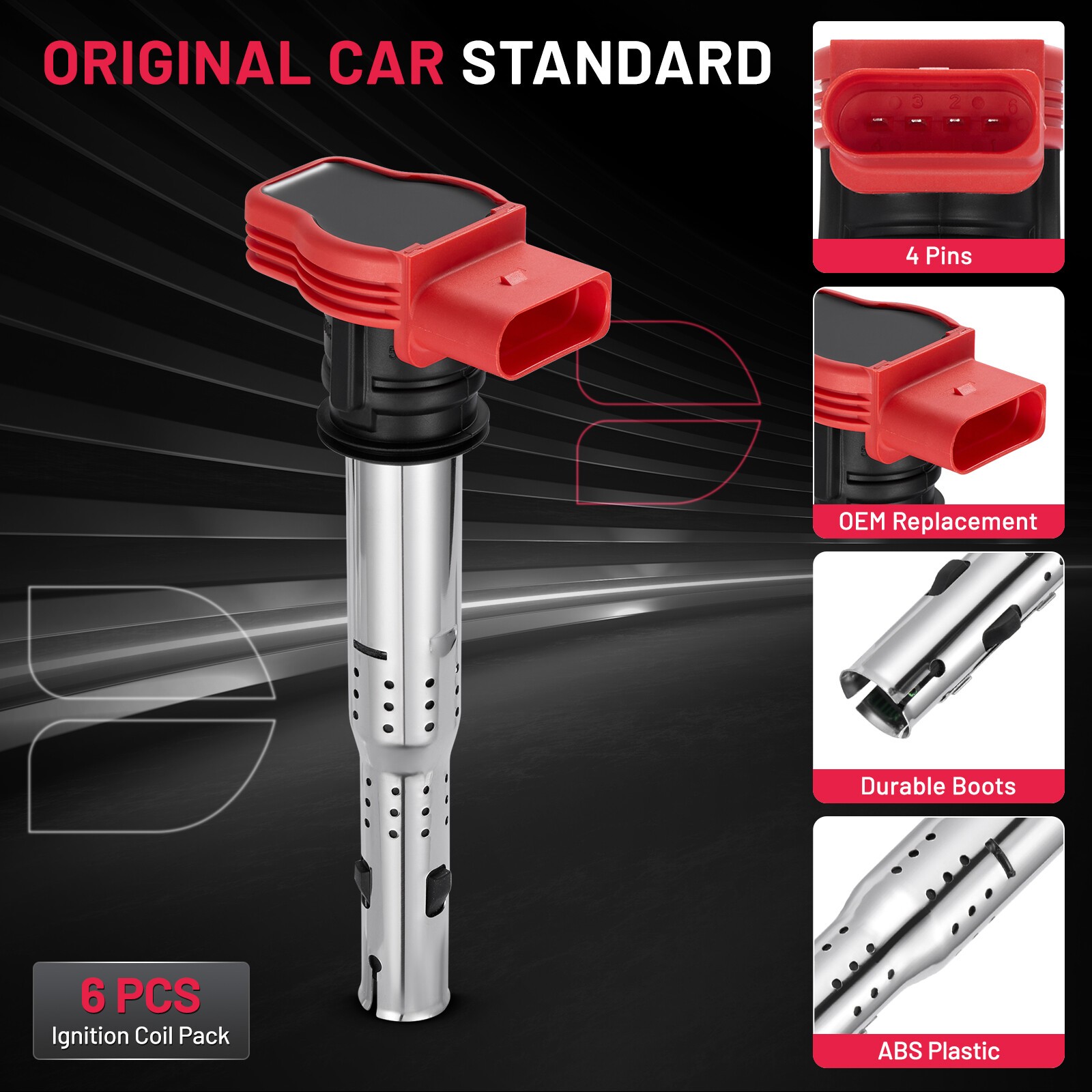 6PCS Ignition Coil Pack Set for Audi R8 4.2L 2008-2015 and 5.2L 2009-2018 UF529