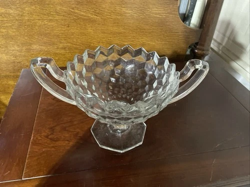 Fostoria American #2056 8" Footed 2 handled Trophy Cup Bowl Small Chip On Inside