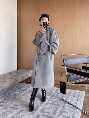 Luxury Cashmere Coat Women Medium Long 100% Suli Alpaca Wool, Winter Woolen Coat - Picture 26 of 35