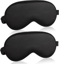 2 Pack Sleep Mask Silk Eye Cover for 1 Count Pack of 2 , Black