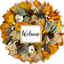 Fall Wreath for Front Door,20 Inch Thanksgiving Wreath with Maple Leaves Berries