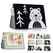 Soft Tummy Time Book with Large Stimulating Baby Safe Mirror - High Contrast