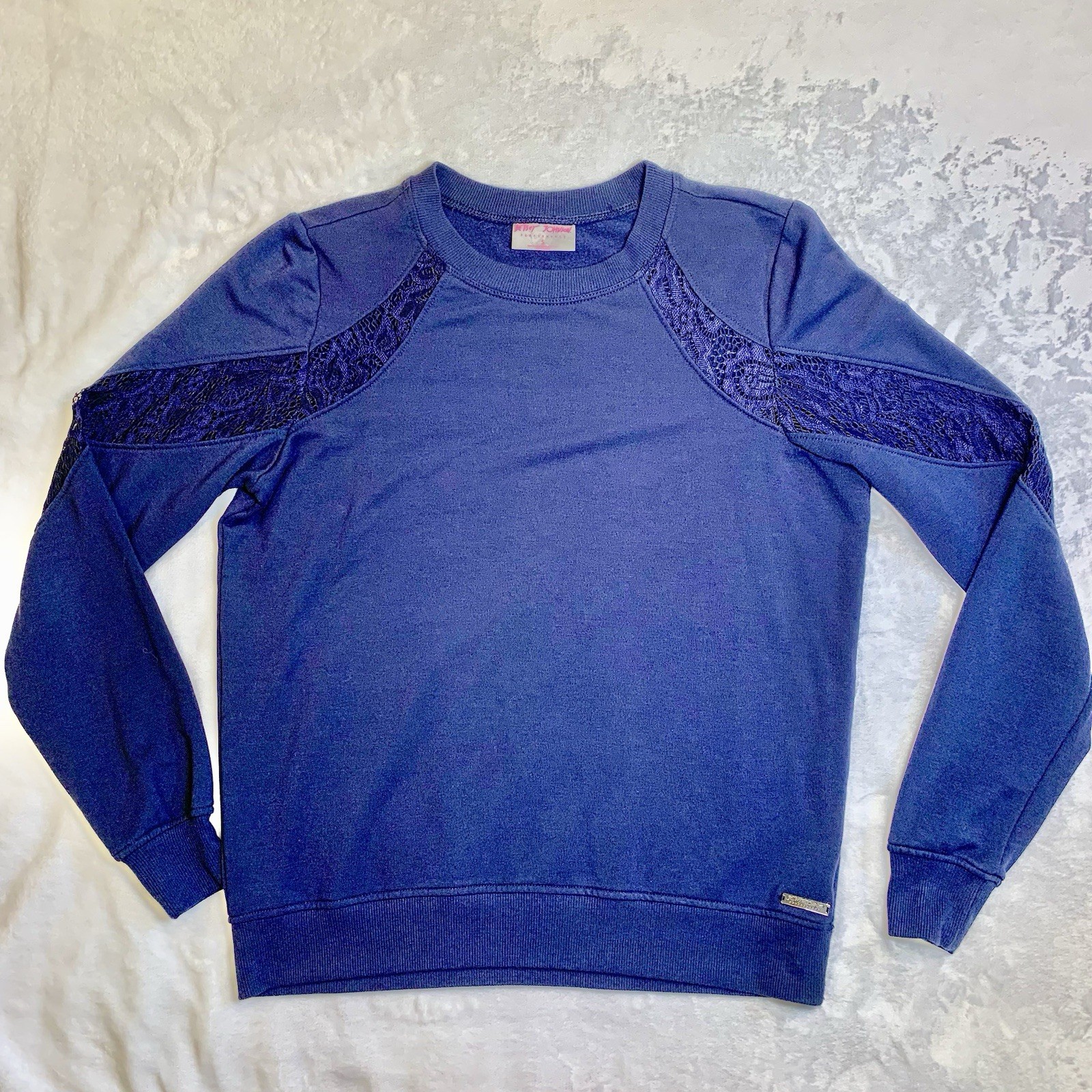 Betsey Johnson Performance Sweatshirt Small Navy Lace Panel Athletic Pullover