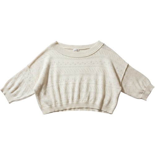 Free People Women Cream Pointelle Knit Cropped Sweater Scoop Neck Medium