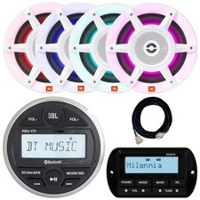 JBL Marine Gauge Style Bluetooth Receiver, Remote, Extension, 4x 8" 500W Speaker