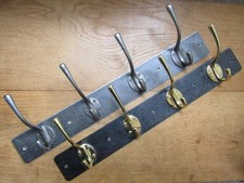 Vintage industrial Rustic metal coat hook rail rack peg hanger 4 cast iron/Brass