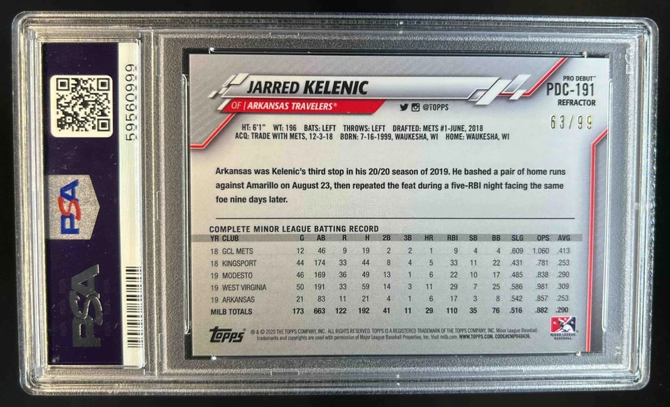 2020 Topps Pro Debut Jarred Kelenic Chrome Refractor #63/99 PSA 10 - Image 2 of 2