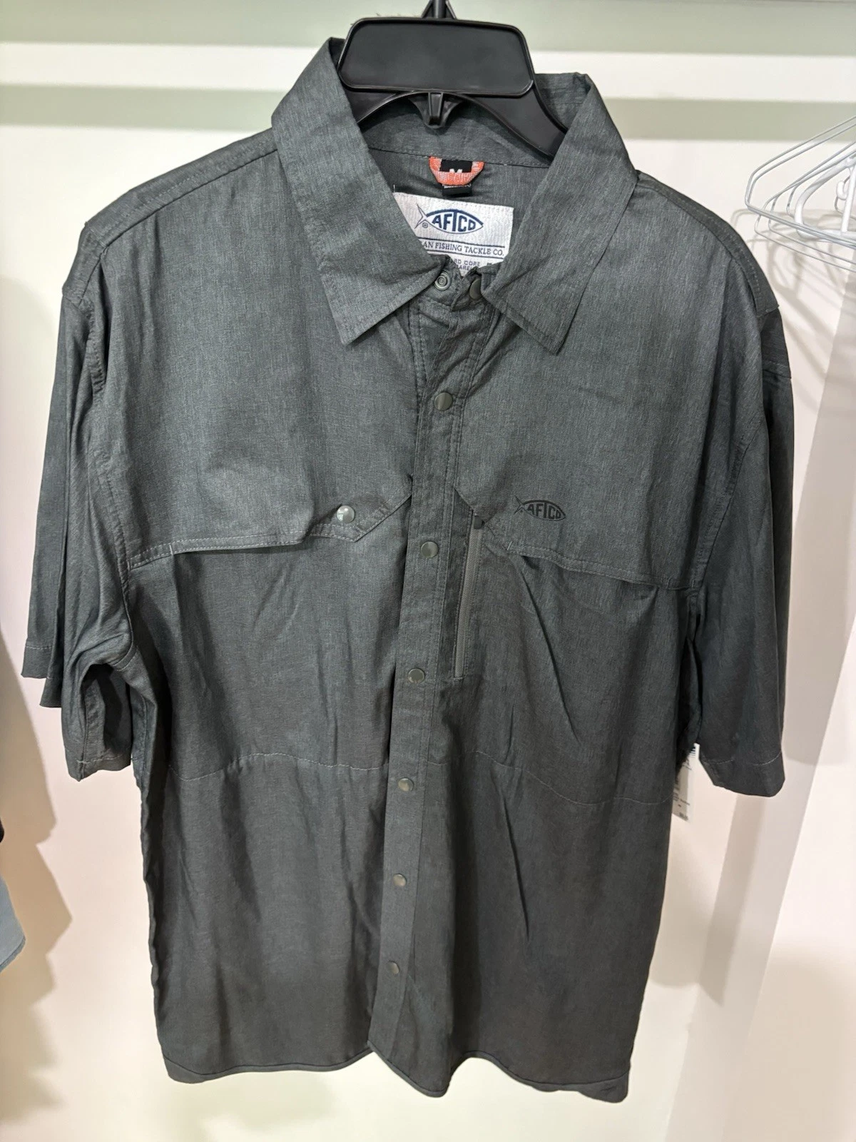 AFTCO Cumulus Short Sleeve Fishing Shirt Mens M Gray Snap Front NWT