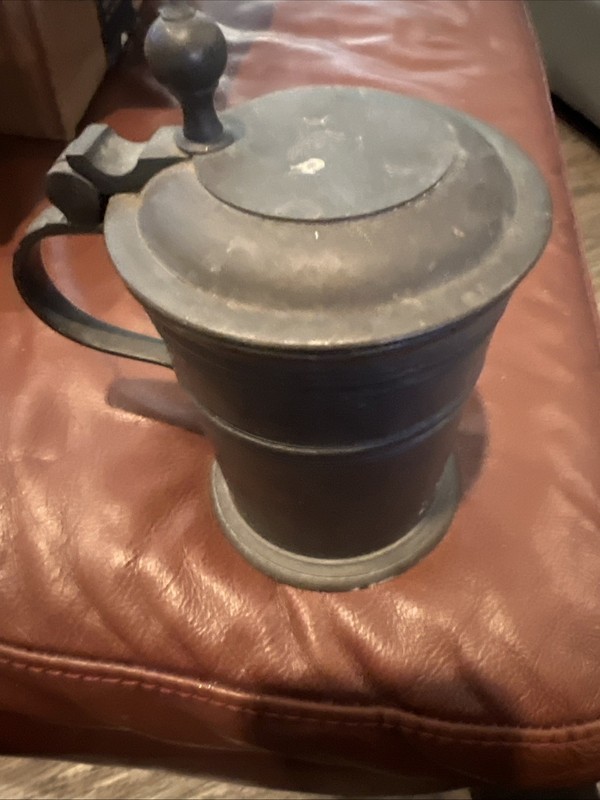 VTG 1800's BRAZIL HEAVY PEWTER TANKARD STEIN WITH FLIP LID SEE MARKINGS