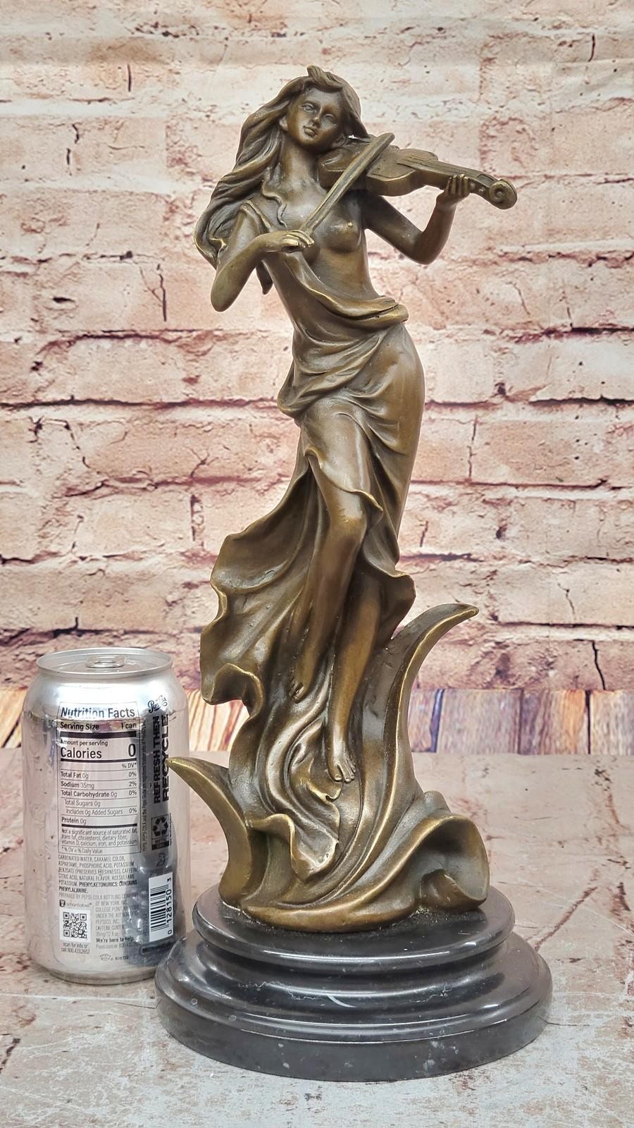 Original Art Deco Violinist Bronze Sculpture - Elegant Female Musician Artwork