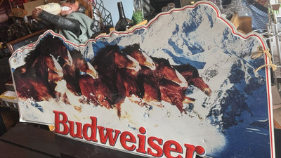 Budweiser Clydesdale Horses Mountain Breweriana Sign