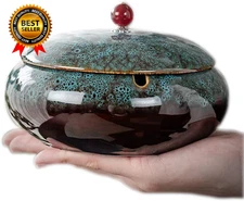 5.7" Ceramic Ashtray with Lids Windproof Cigarette Ashtray for Indoor or Outdoor