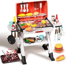 Kids Play Kitchen Toys, 60pcs Outdoor BBQ Grill Playset with Smoke Sound  Light