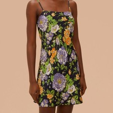 NEW FARM Rio Capri Floral Black Sleeveless Mini Dress Purple Gold Flower Size XL