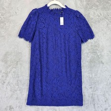GAP Dress Womens M Blue Floral Lace High Neck Puff Sleeve Shift Mini Party