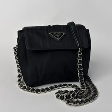 Prada Tessuto Nylon Chain Shoulder Crossbody Bag Mini Black Authentic Vintage