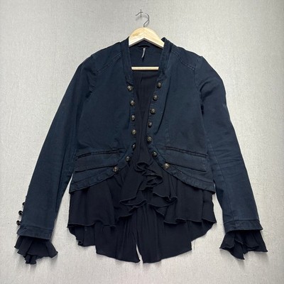 Free People Movement Ruffles Romance black flowy grunge steampunk Jacket sz xs
