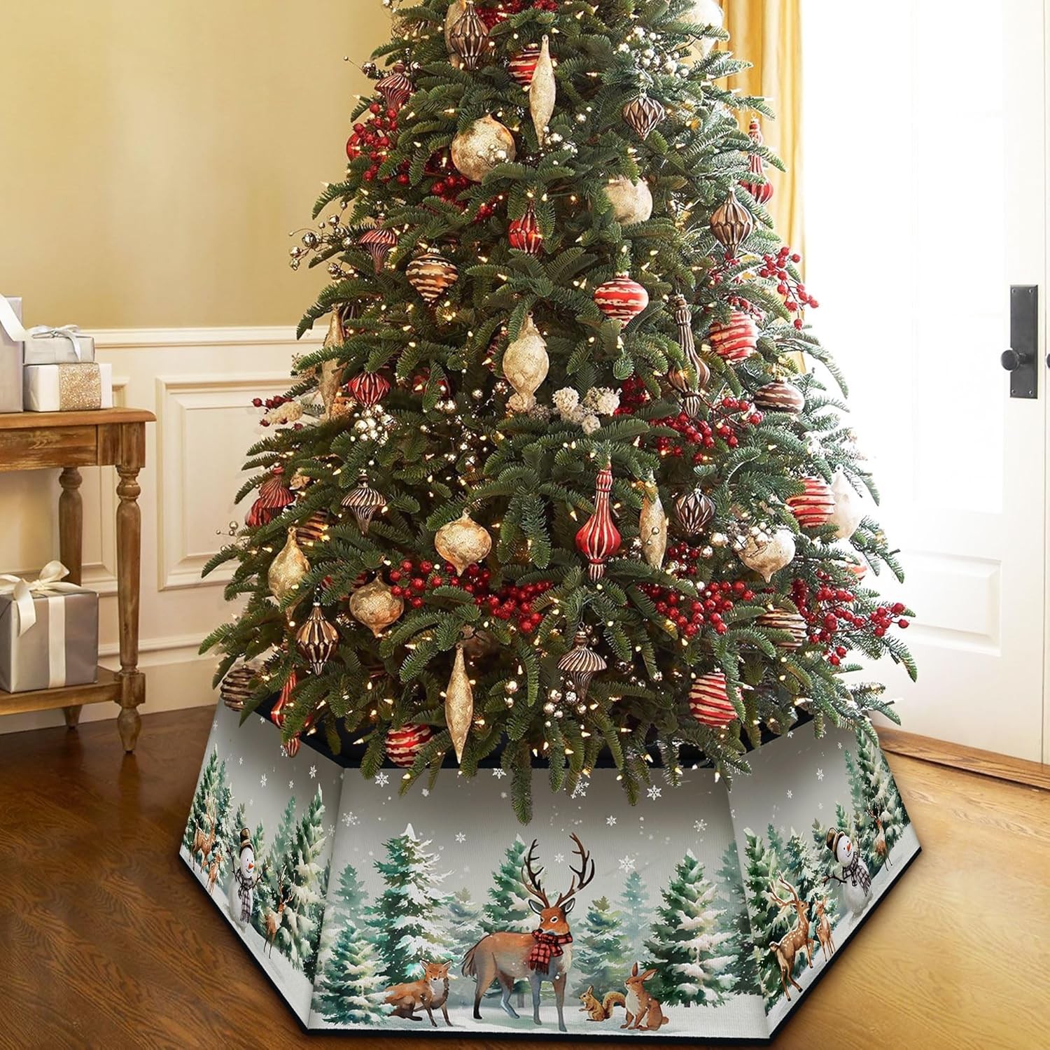 Christmas Tree Collars,Elk Snowman Christmas Tree Stand Base Cover Christmas Tre