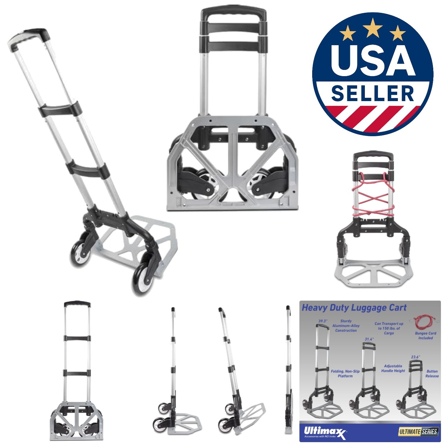 Lightweight 150 lb Capacity Folding Hand Truck with Rubber W