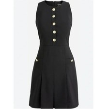 J. crew Black Pleated Mini Dress Italian Bi-stretch Wool Preppy Women's Size 6
