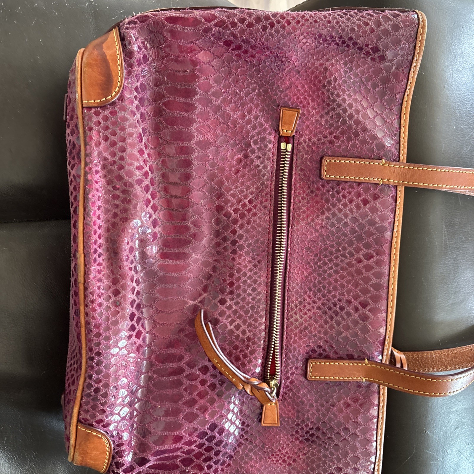 Dooney Python Snake Pink Berry Fuscia Charleston … - image 9