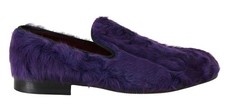 Dolce&Gabbana Men Purple Sheep Fur Leather Loafers Slip On Flat Shoes
