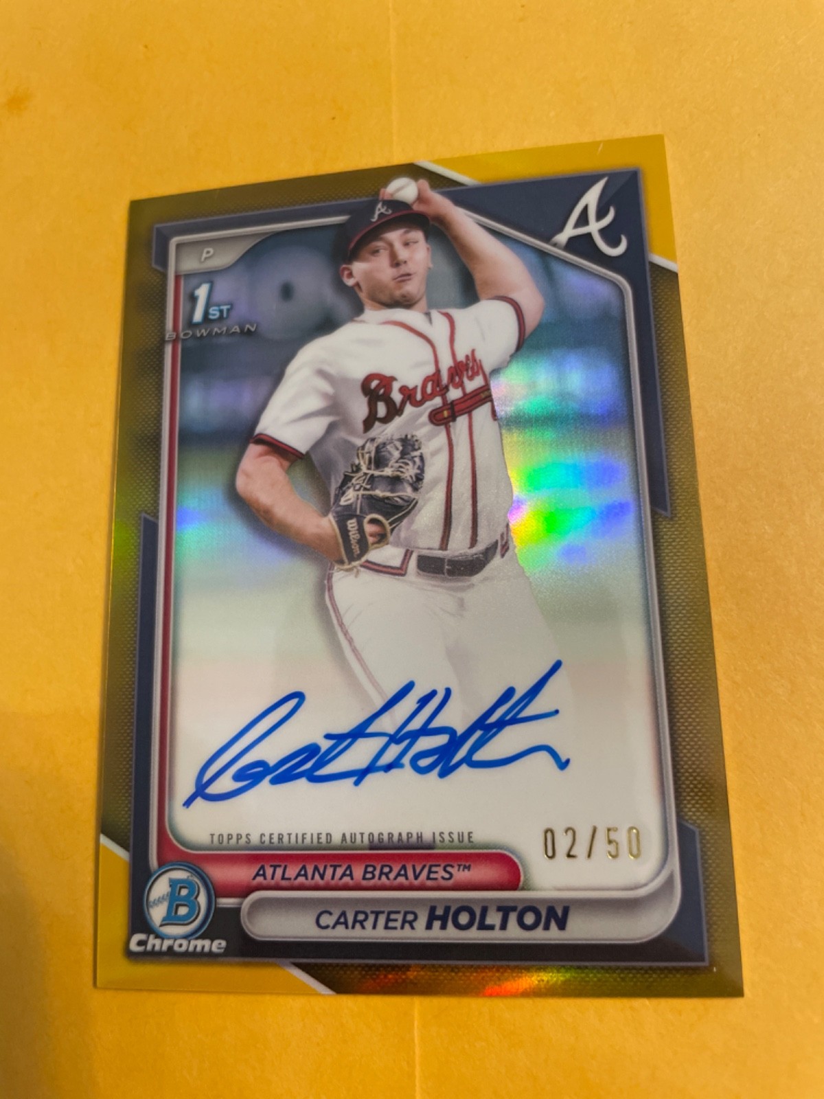 2024 Bowman Chrome 1st Gold Carter holton RC Auto /50 Atlanta Braves #CPA-CH