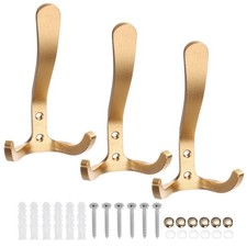 3Pcs Stainless Steel Towel Hooks Double Bath Robe Hook Wall Mount Gold