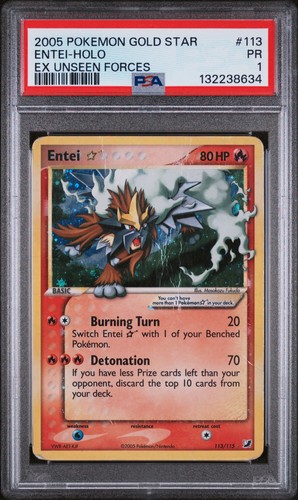2005 POKEMON EX UNSEEN FORCES GOLD STAR #113 ENTEI-HOLO PSA 1