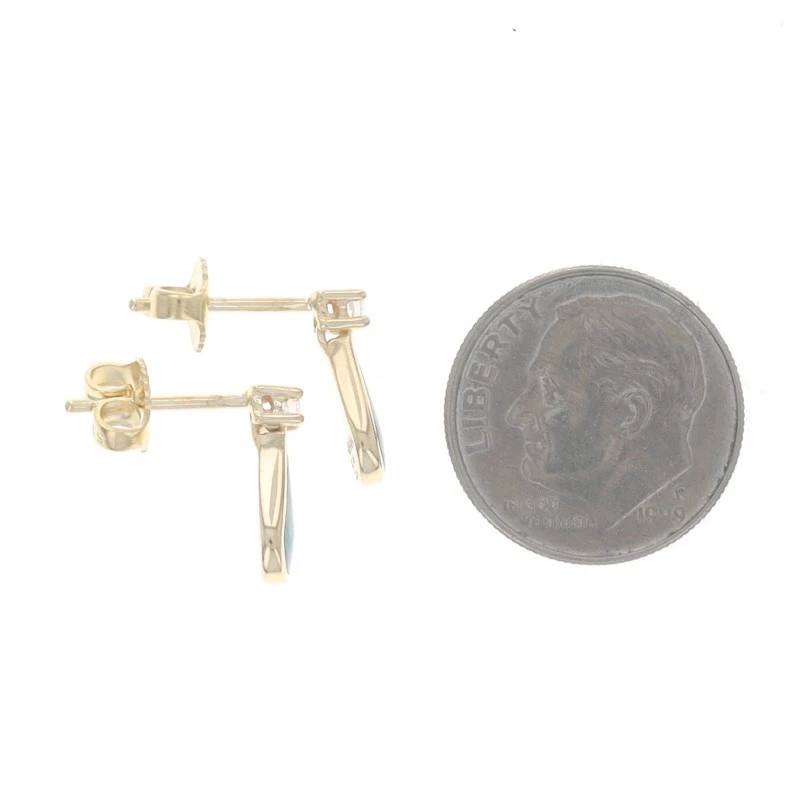 Pendientes colgantes cortos de diamantes de ópalo negro Kabana - oro amarillo con incrustaciones de 14 k perforadas Foto 4 de 4