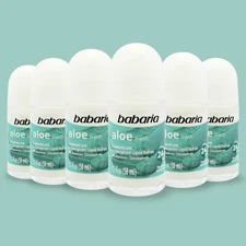 Babaria Aloe Roll-On Deodorant 50ml – 24h Protection, No Alcohol (6-Pack)