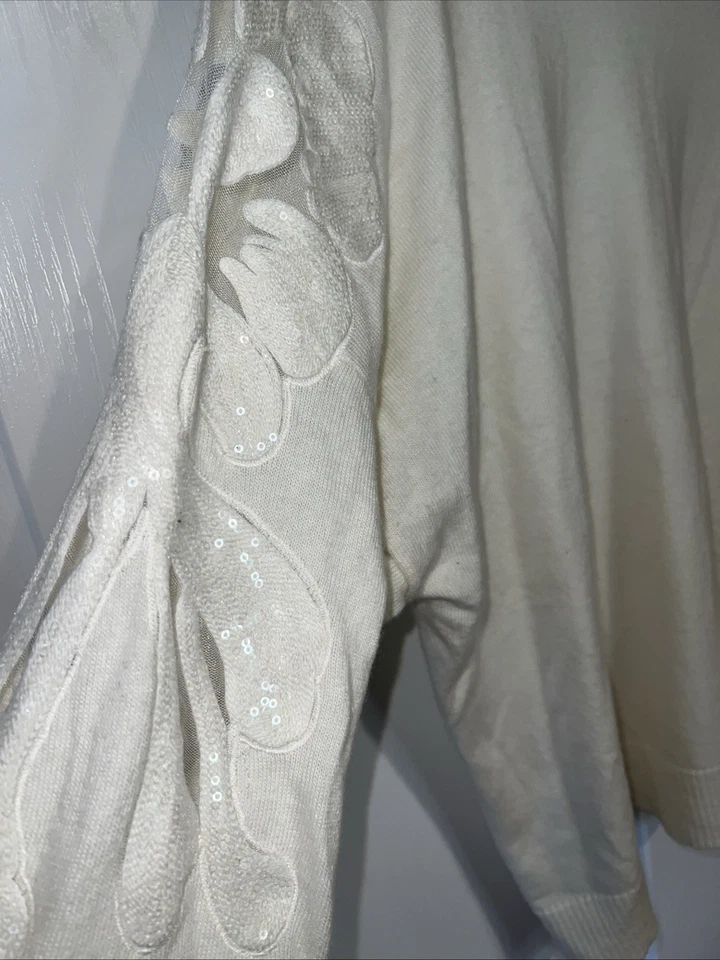 Suéter INC International Concepts Mujer Crema Mezcla Cachemira Manga Grande Lentejuelas Foto 4 de 4