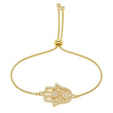 LESLIE BOULES 18K Gold Plated Hamsa Bracelet for Women Adjustable Chain