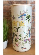 Birds & Yellow Lily Floral Ceramic Umbrella/Walking Stick Stand/Large Vase 0846
