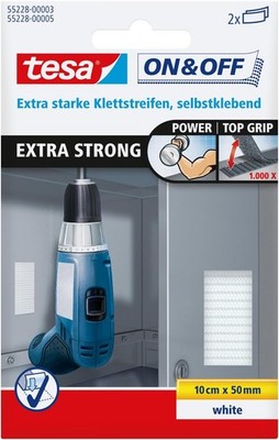 tesa On und Off extrastarke Klett Klebepads weiß 10 cm x 5 cm 2 Stück