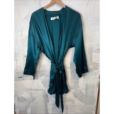 Vintage 90  s Victoria's Secret Deep Teal Satin Wrap Robe N0647