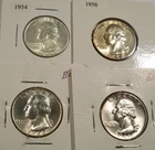 LOT OF 4 BU WASHINGTON QUARTERS 1954 1956 1960-D 1961 0.7233 oz SILVER 25c