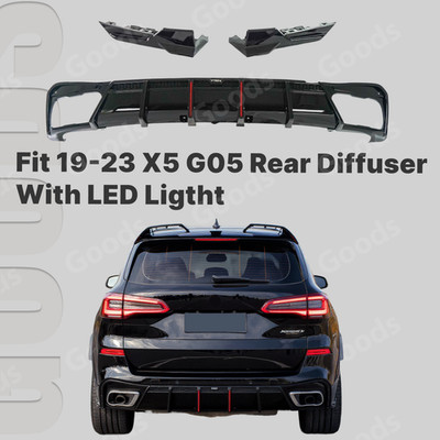 Fits BMW X5 G05 2019-2023 Rear Car Lower Bumper Wing Lip Diffuser with LED Light