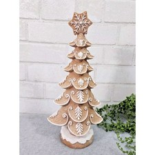 Gingerbread Snowflake Christmas Tree Glitter Frosted Neutral Resin 13" NEW