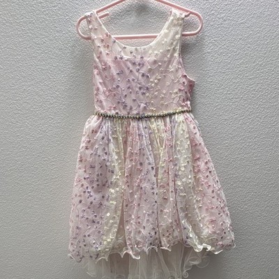 Girls Sleeveless Floral Hi-Low Fit & Flare Party Dress Embroidered Bow size 5