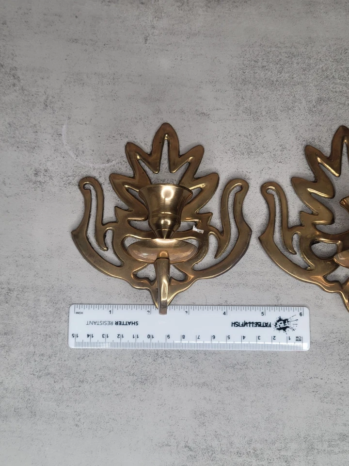 一对老式黄铜壁灯烛台金色口音印度制造 — 第 3/4 张图片