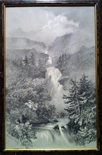 Emily Clark - 19th C. Graphite Drawing - Geissbach Falls (Switzerland) - 1882