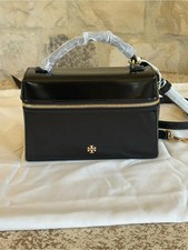 Tory Burch Emerson Smooth Leather Vanity Bag Mini Top Handle Crossbody Black NWT