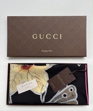 New Gucci Scarf with Gift Box Kris Knight Butterfly Floral Black Silk Head Wrap