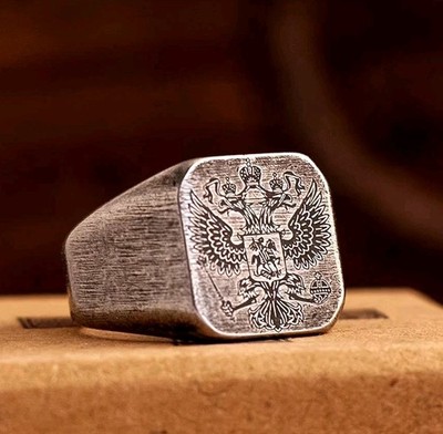 Men's Heraldic Double Headed Eagle Ring 316L Surgical Steel Biker Signet Ring