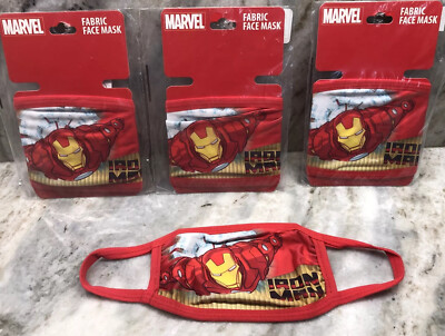3 Ea Kids Marvel Iron Man Fabric Face Mask Ages 4 & Up-Red & Yellow-NEW-SHIP24HR