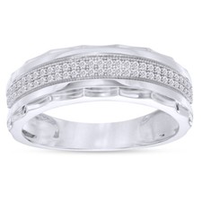 Men's 1/5 Ct Roudn Cut Diamond Double Row Wedding Bridal Band in 10K Gold