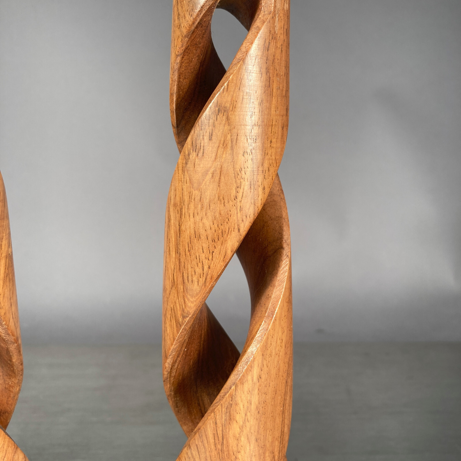 Vintage Pair 11.5" Turned Wooden Open Barley Twist Candlesticks Dark